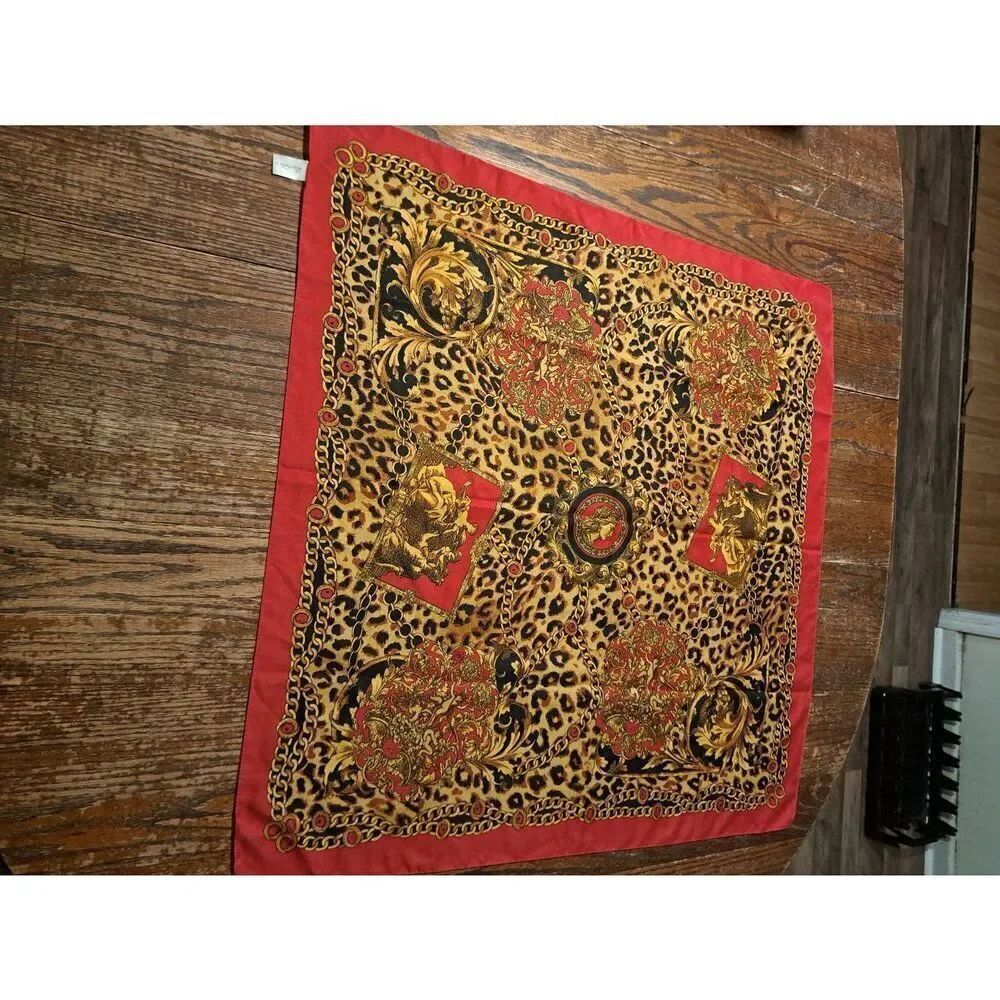 Vintage Berkshire Made in Italy womens scarf red gold brown black 30.5x30in